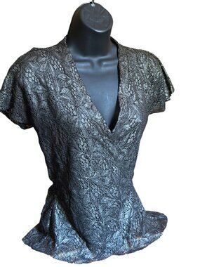 Vintage Diane Van Furstenberg Metallic Lace Wrap Top Size 8 Y2K Coquette Grunge